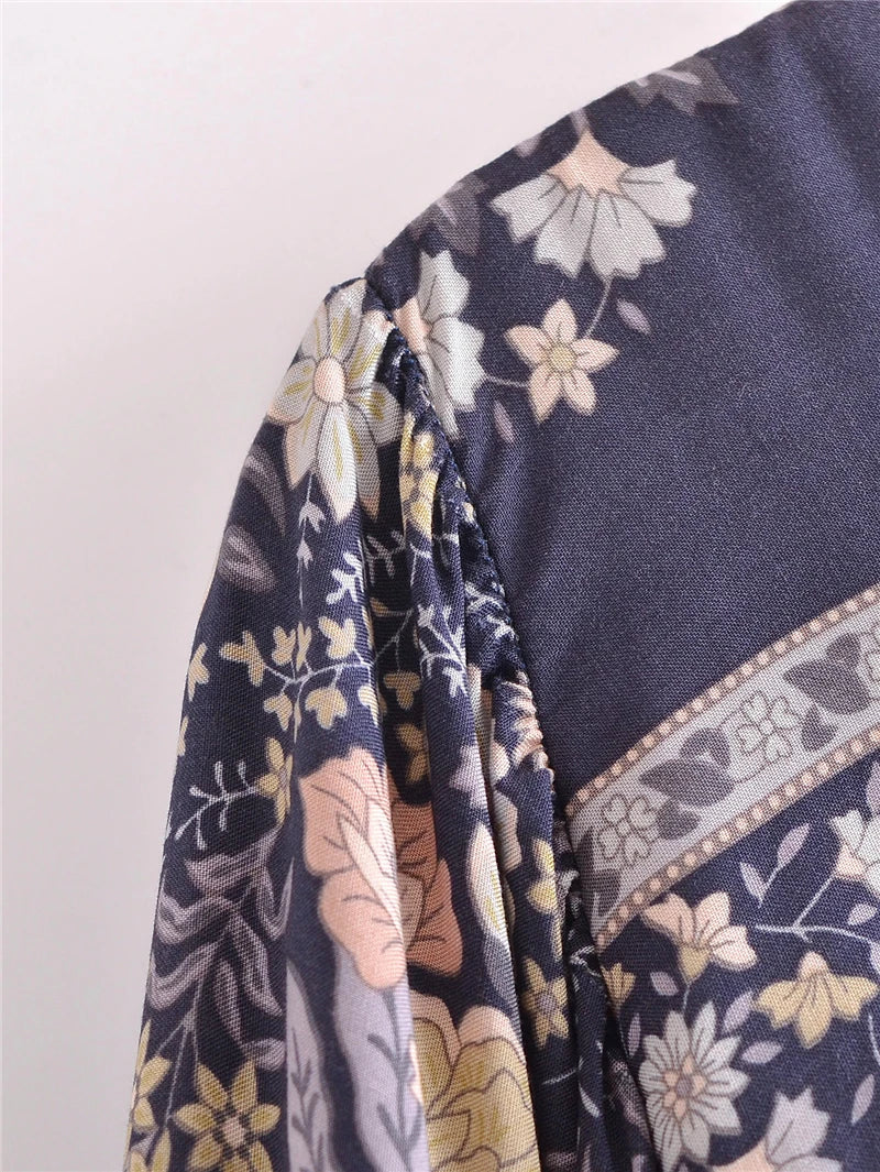 Boho Blouse – “Wild Petal” – Boho Floral Tunic Tops in Pink & Blue
