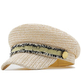 Boho Hat, Straw Sailor Cap, Juliet in Black, Beige, Navy and Ivory