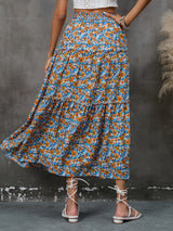 Boho Skirt, Hippie Skirts, Maxi Skirt, Flower Ruffle in Blue