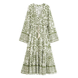 Bohemian Maxi Gown – “Starlit Nomad” Floral Long Sleeve Tassel Dress