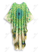 Boho Maxi Dress - Beach Dress, Kaftan Dress Vintage Embroidered in Danica Green Peacock