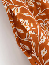 Boho Wide Leg Pants – “Saffron Meadow” Rust Floral Drawstring Palazzo Pants