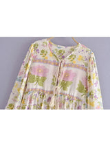Bohemian Maxi Dress – “Buttercup Reverie” Pastel Floral Long Sleeve Boho Maxi Dress