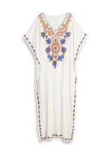 Boho Maxi Dress - Beach Dress, Kaftan Dress Vintage Embroidered in Calista White and Black
