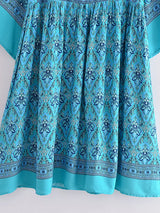 Boho Mini Dress – “Turquoise Reverie” Paisley Batwing Sleeve Loose Dress