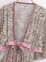 Bohemian High-Low Dress – “Savanna Rose” Leopard Print Tie-Waist Backless Boho Dress
