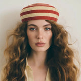 Boho Pillbox Hat - Striped Straw Beach Beret Hat