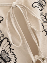 Bohemian Maxi Dress – “Botanical Muse” Butterfly Embroidered Long Sleeve Tie-Neck Dress