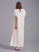 Boho Maxi Dress - Beach Dress, Kaftan Dress Vintage Embroidered in Myla Navy White and Black