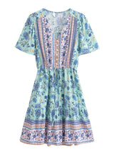 Bohemian Mini Dress – “Boho Bloom” Floral Print V-Neck Tie-Waist Mini Dress