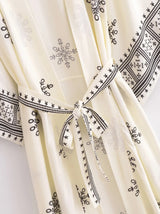 Boho Kimono Robe – “Ivory Echo” Ethnic Embroidered Beach Cover-Up for Women