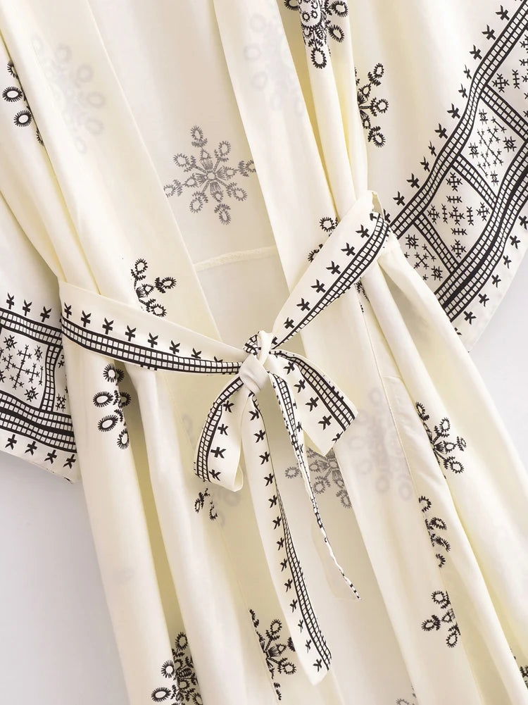 Boho Kimono Robe – “Ivory Echo” Ethnic Embroidered Beach Cover-Up for Women