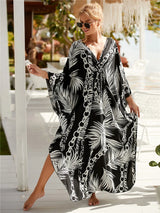 Boho Maxi Dress - Beach Dress, Kaftan Dress Akari Black Coconut Leaf