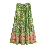 Happie Queens Summer Women Sun Floral Printed Beach Bohemian Maxi Skirt with Pockets Ladies Rayon Pleated Vacation Boho Skirts