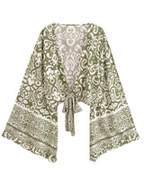 Boho Blouse – “Festival Muse” Floral Long Sleeve Tie Front Tope