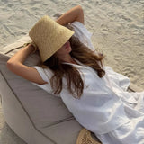 Boho Sun Beach Hat - Natural Straw Wide Brim Bucket Hat