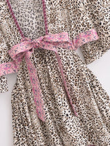 Bohemian High-Low Dress – “Savanna Rose” Leopard Print Tie-Waist Backless Boho Dress