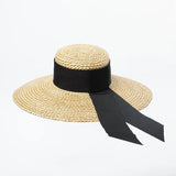 Boho Sun Beach Hat - Handwoven Lace Straw Hat with Bow Ribbon