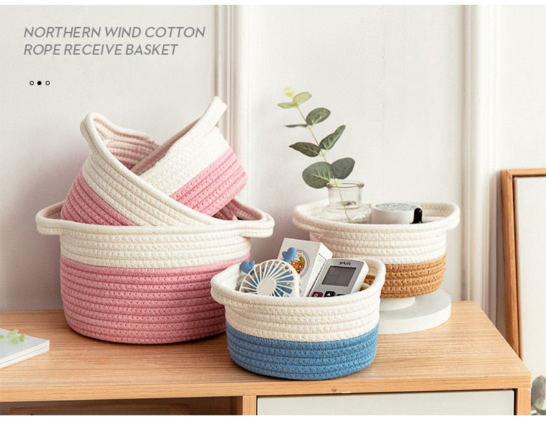 Cat Ear Shape Storage Basket - Cotton Woven Organizer - Home Decor