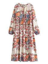 Bohemian Maxi Dress – “Terracotta Bloom” Cream Floral V-Neck Tie-Front Maxi Dress
