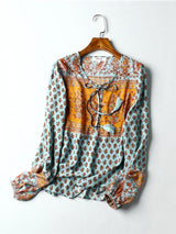 Boho Top for Women – Bohemian Blouse - “Tangerine Coast” Teal & Pink