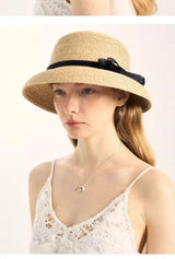 Boho Sun Beach Hat - Wide Brim Straw Hat with Bow