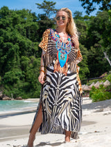 Boho Maxi Dress - Beach Dress, Kaftan Dress Allegra Brown Zebra