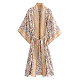 Boho Robe, Kimono Robe, Beach Cover up, Grass Green Flower
