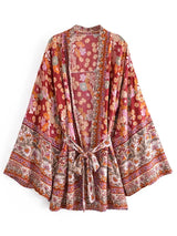 Bohemian Kimono Robe – “Gabriella”  Dusty Brown Short Cover-Up for Beach or Lounge