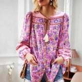 Boho Blouse – “Wild Petal” – Boho Floral Tunic Tops in Pink & Blue