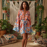 Boho Kimono Robe – “Sunset Bloom” Short Floral Cover-Up for Beach & Lounge