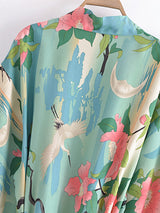 Boho Kimono Robe – “Lily Lotus” Green Floral Wrap Cover-Up for Women