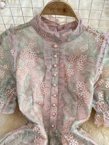 Vintage Boho Midi Dress - Pink Amelia | Embroidered Lace Bohemian Style Dress