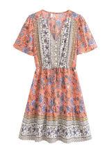 Bohemian Mini Dress – “Boho Bloom” Floral Print V-Neck Tie-Waist Mini Dress