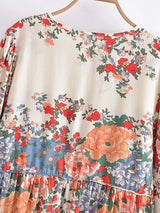 Bohemian Maxi Dress – “Terracotta Bloom” Cream Floral V-Neck Tie-Front Maxi Dress