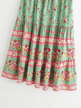 Boho Maxi Skirt – “Midnight Peony” Floral Print Skirt in Navy & Rose Stripe