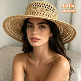 Boho Sun Beach Hat - French Raffia Hepburn Straw Hat
