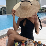 Boho Visor Hat - Wheat Straw Lace Up Beach Hat