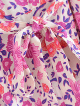Boho Mini Dress – “Rosewood Mosaic” Pink Floral Short Sleeve Wrap Dress