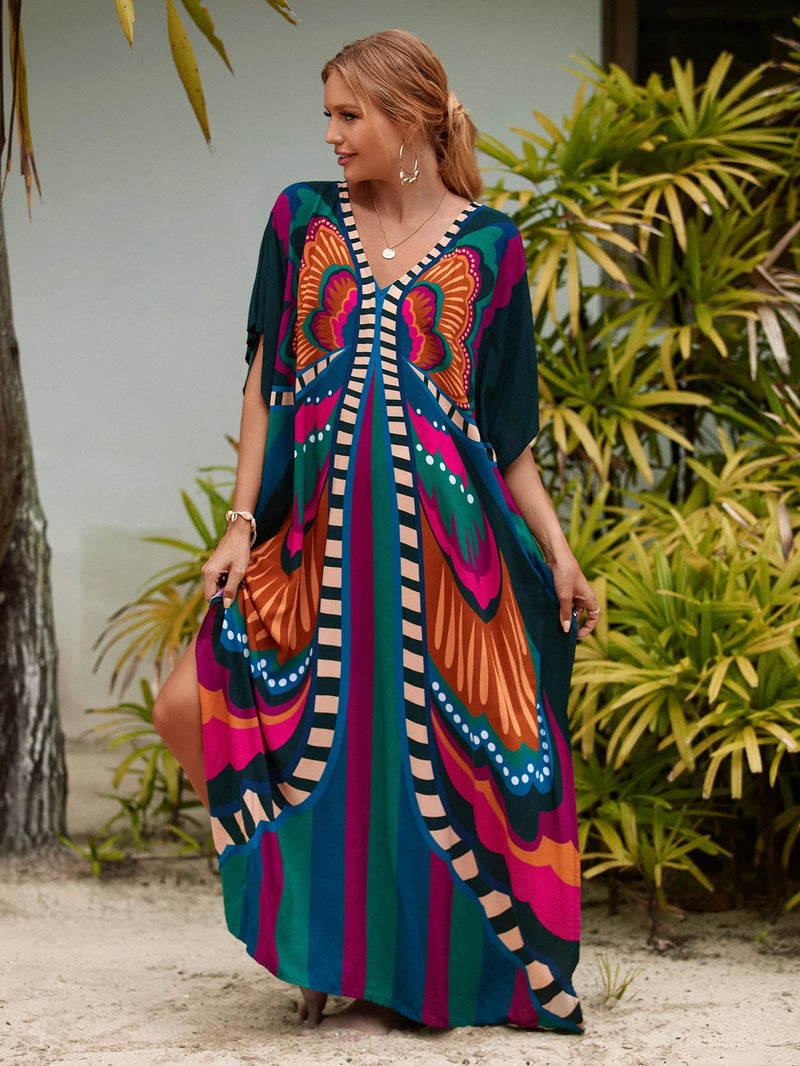 Boho Maxi Dress - Beach Dress, Kaftan Dress Danica Black Butterfly