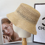 Boho Bucket Hat - Hollow Raffia Straw Summer Hat