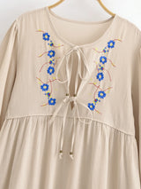 Bohemian Maxi Gown – “Meadow Stitch” Floral Embroidered Long Sleeve Dress