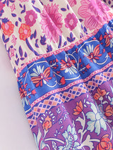 Boho Mini Dress – “Rosewood Mosaic” Pink Floral Short Sleeve Wrap Dress