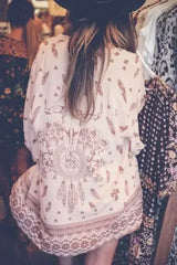 Boho Kimono Robe – “Dreamcatcher Lilac” Soft Loungewear Cover-Up with Bohemian Charm