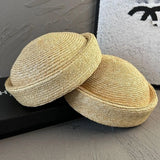 Boho Pillbox Hat - Natural Wheat Straw Beret Hat