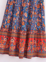 Boho Maxi Skirt – “Wild  Bloom” Floral Gypsy Skirt in  Navy,Purple & Turquoise