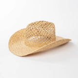 Boho Sun Beach Hat - Hollow Raffia Cowboy Straw Hat