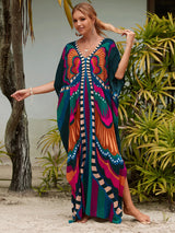 Boho Maxi Dress - Beach Dress, Kaftan Dress Danica Navy Butterfly