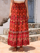 Boho Maxi Skirt - Hippie Style in  Red Peacock