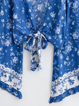 Boho Blouse – ““Seaside Song” Floral Long Sleeve Tie Front Tope
